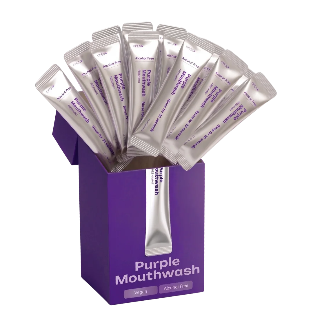 Purple Mouthwash Box — 20 Sticks fächern heraus
